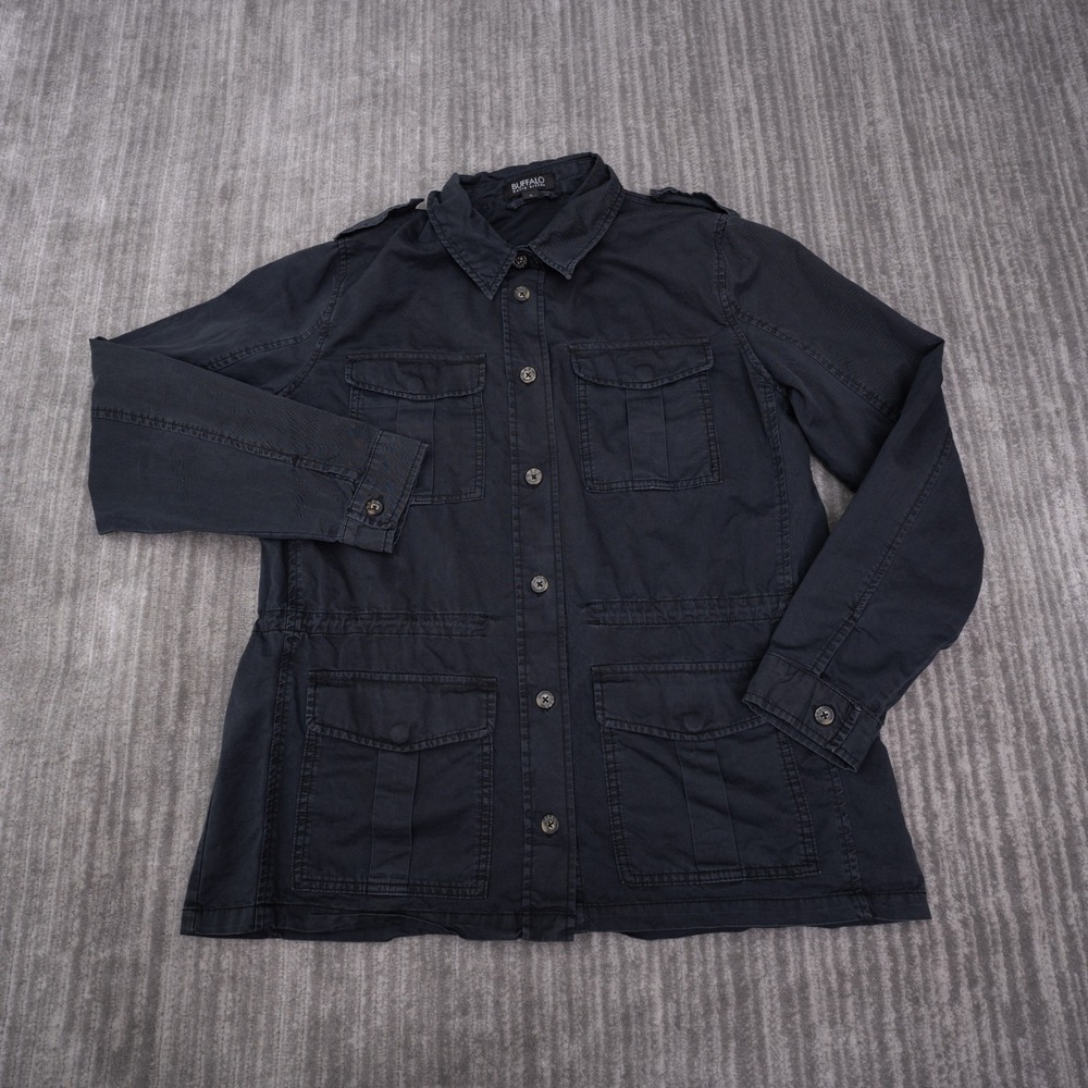 Buffalo Utility Jacket Mens M Black Excellent Cotton Button Front Epaulettes